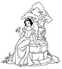 dla dziewczynek kolorowanka do wydruku z bajki Disney Królewna Śnieżka -  dziewczynka siedzi na cembrowinie leśniej studni, w ręku trzyma malutkiego ptaszka